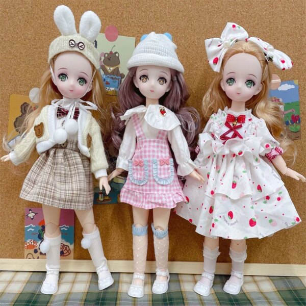 Bjd Dolls 30cm Anime Doll Full Set 1/6 Bjd 23 Joint Movable Body With Skirt Hat Headdress Girls Dress Up DIY Toys Reborn Kawaii