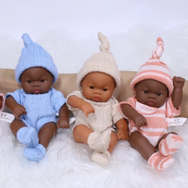 Black American Reborn Dolls Cute Mini 20cm Baby Bebe Doll Toys Full Body Vinyl Soft Girl Doll Reborn Baby Doll Toys Gift