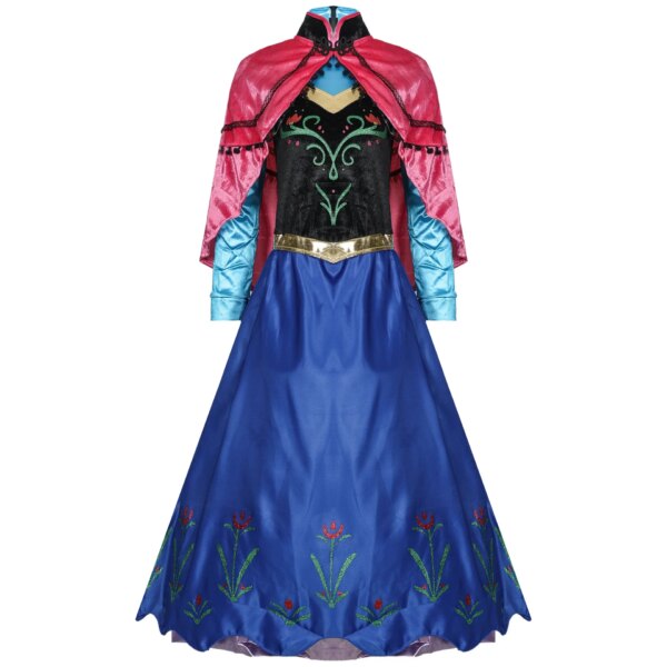 Frozen Anna Princess Long Dress Adults Snow Queen Elsa Cosplay Costume Fairy Tale Party Dresses for Women Halloween Fancy Dress