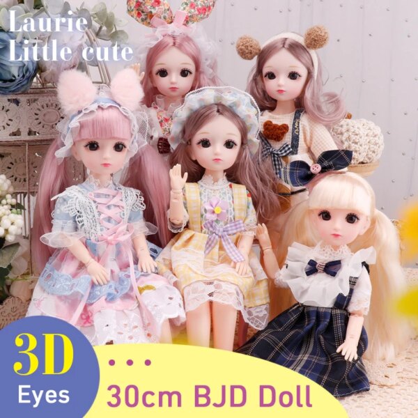 Full Set 1/6 BJD Dolls For Girls 30cm Anime Doll 23 Joint Movable Body With Skirt Hat Headdress Dress Up DIY Toys Reborn Kawaii