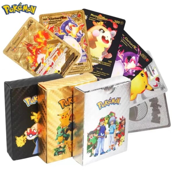 27-110pcs Gold Pokemon Colorful Card Pack Set Black Vmax Vstar GX Sliver Box Pikachu Carta Charizard German French Spanish Gifts