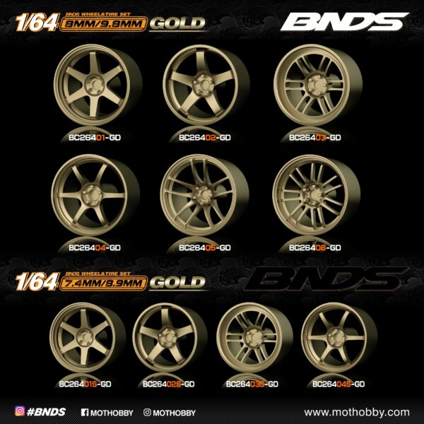 BNDS 1/64 Wheels With Rubber Tires ABS Assembly Rims Modified Parts for 1:64 Model Car VIP Style Detail-up Set New Clearance