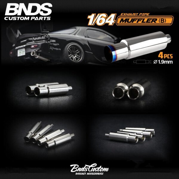 BNDS New 1/64 Metal Modified Parts Small Scale Exhaust Pipe Muffler Racing Style Pedal Set For Model Car Racing Vehicle Toy