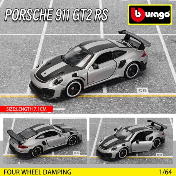 Bburago1:64 Porsche 911 GT2 RS Multiple Model Small Collection Car Alloy Model Toy Gift Scene Decoration Classic and Exquisite