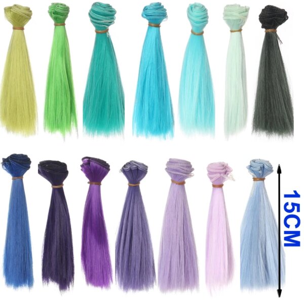 Bjd Hair 15cm*100CM Blue Green Purple Color Short Straight Hair for 1/3 1/4 BJD Diy Doll Straight Wigs