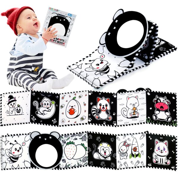 Black and White High Contrast Baby Toys 0-6 Months Soft Book for Newborn Brain Develop Montessori Learning Activities for Babies