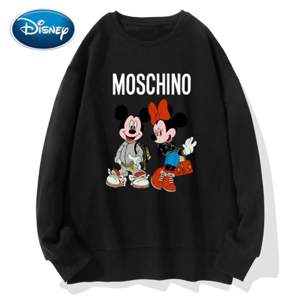 Disney Stylish Mickey Minnie Mouse Cartoon Letter Print O-Neck Pullover Unisex T-Shirt Long Sleeve  Loose Tops S - 3XL 9 Colors