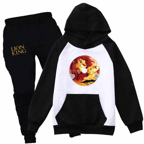 Disney The Lion King Boys Girls Casual Thin Hoodies Black Pants Kids Sportswear Suits Children Outerwear Clothing Sets