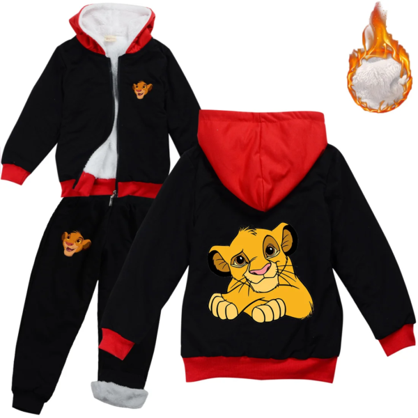 Disney The Lion King Winter Thick Casual Sets Outfit Hooded Sweatshirt Suit for Girls Boys Jacket Pants Kids Sportswear Set