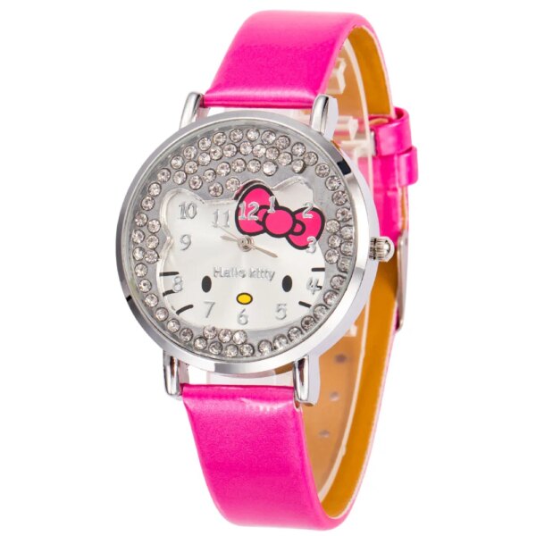 Fashion Girls Watch Lovely Cartoon Watch Rhinestone Quartz Wristwatch for Kids Women Leather Strap Simple Casual Children Clock