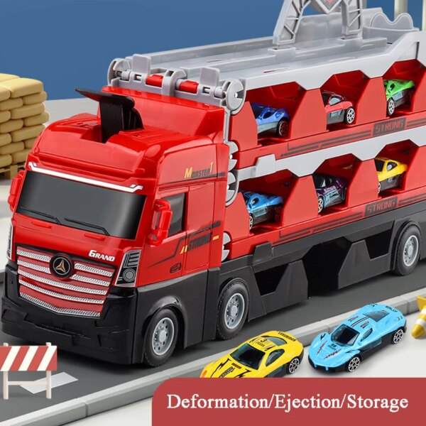 Folding Deformation Big Lloy Sports Cars Model Multi-Function Trucks Large Car Transporter Truck Toy Children's Educational Gift