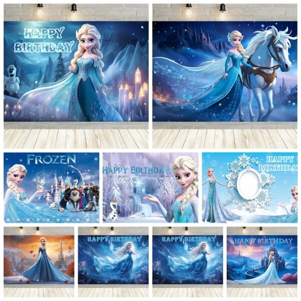 Frozen Elsa Anna Princess Girls Birthday Party Background Ice and Snow Winter Photography Background Photo Studio Customization