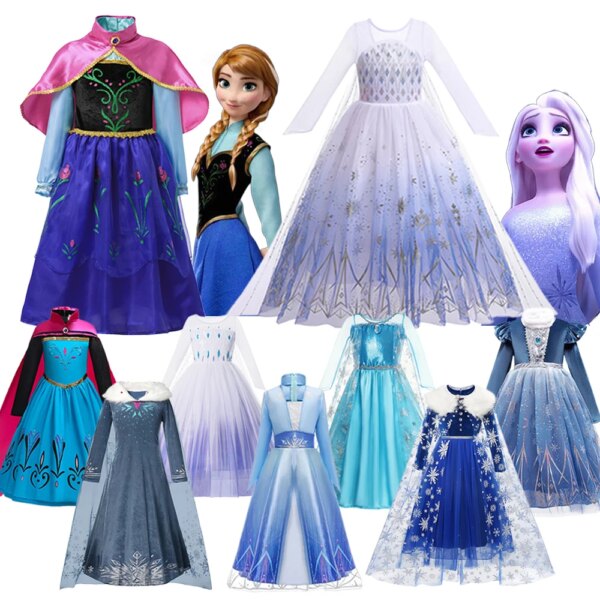 Frozen Elsa Anna Princess Snow Queen Dress 2024 Girls Halloween Carnival Vestidos Party Kids Cosplay Children Costume