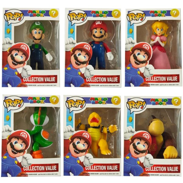 POP Super Mario Bros Figure Princess Peach Bowser Luigi Yoshi Donkey Kong Mushroom Anime Model Toys Ornaments Child Gifts