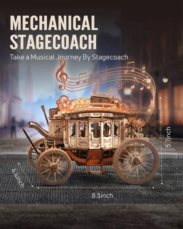 Robotime Rokr Stagecoach Music Box 3D wooden puzzle for Adults Birthday Anniversary Day Gift Hobby STEM Kits Model Easy to Build