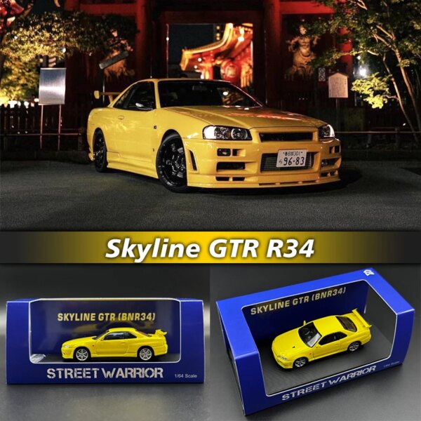 SW In Stock 1:64 GTR R34 V Spec II BNR34 Yellow Malaysia Limited Diecast Diorama Car Model Collection Toys Street Warrior